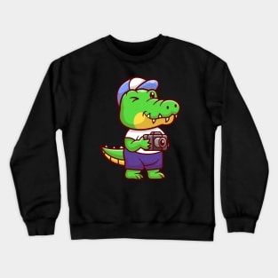 Cute Crocodile Photographer Holding Camera Cartoon Crewneck Sweatshirt